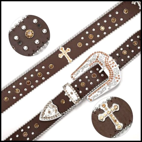Sparkly Rhinestone Studded Western Belt Faux Leather Cowgirl Cowboy Style main image 2